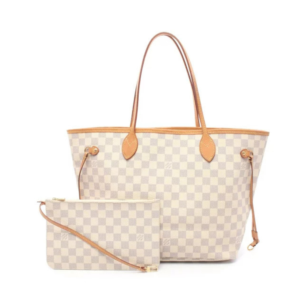 Louis Vuitton Neverfull Tote Bag Canvas Leather Damier Azur White